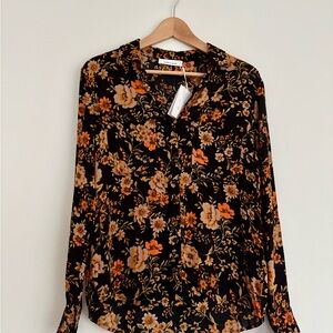 Samsoe Samsoe Vintage Inspired Floral Black and Orange Blouse